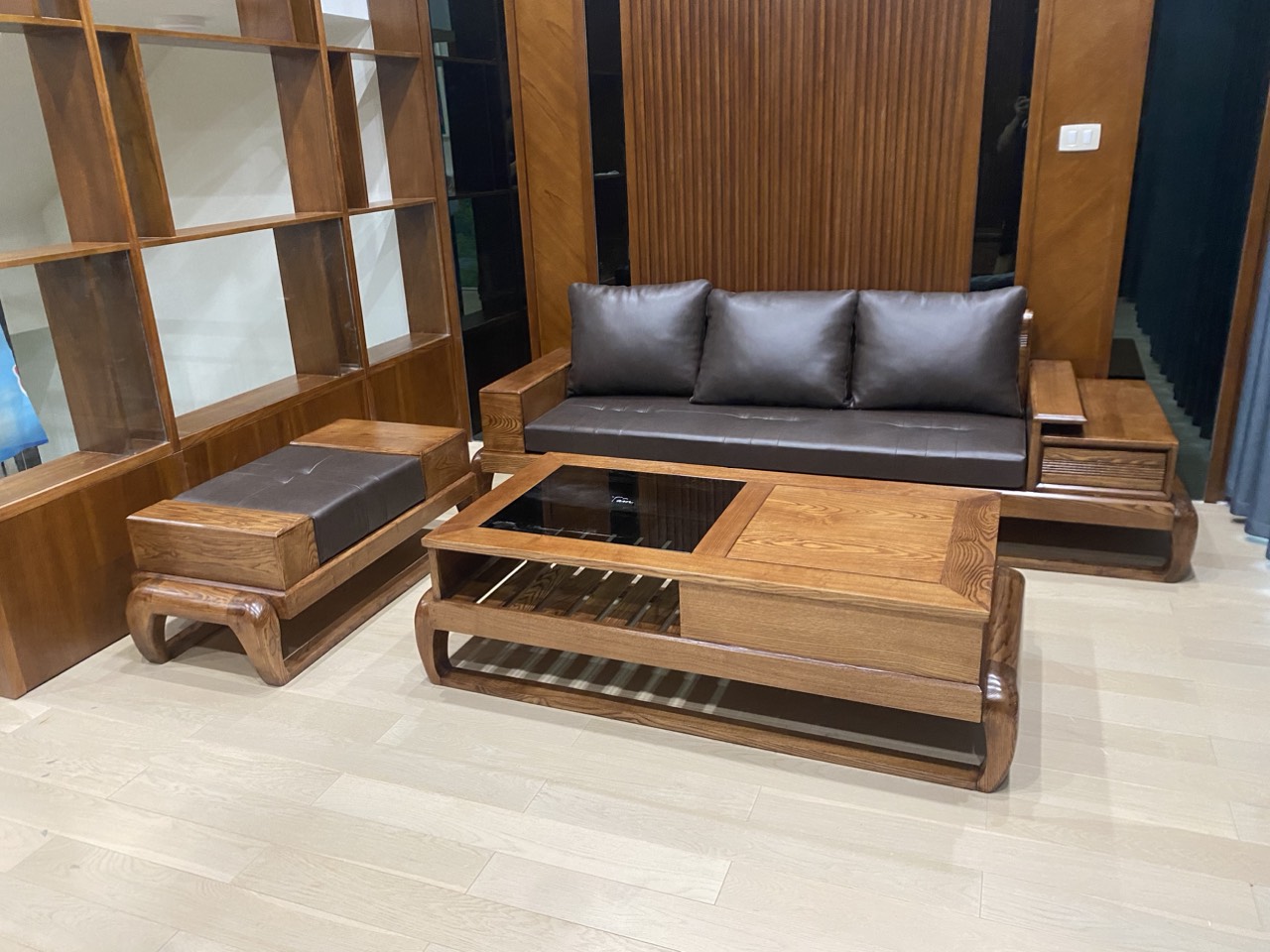 Sofa gỗ phòng khách 1 văng đùi gà 2m5